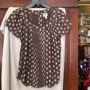 St John’s Bay Boho Brown & White Designs Short Sleeve Shirt Size SP